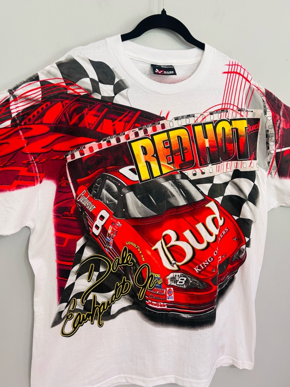 Vintage Dale Earnhardt Jr Budweiser NASCAR Tee L Y2K Racing Graphic AOP Style - Picture 2 of 8